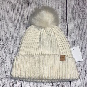 Obey winter white knit cable knit beanie w Pom Pom